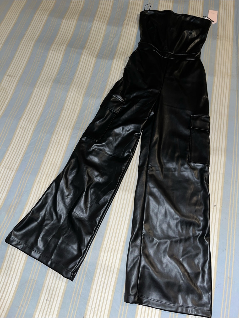 Xhilaration Black Faux Leather Wide-Leg Jumpsuit